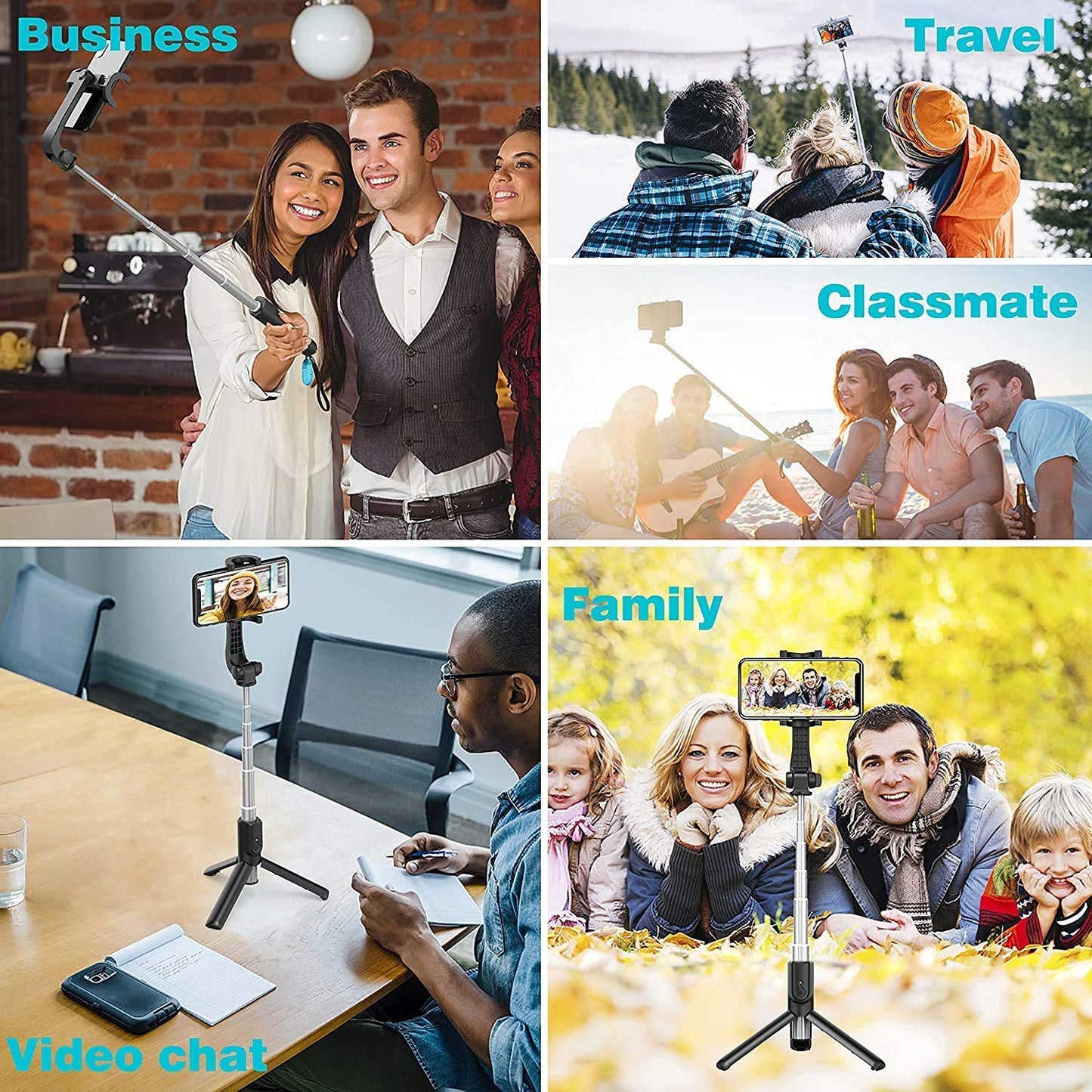 R1 Extendable Selfie Stick with Tripod Stand and Detachable Wireless Bluetooth Remote