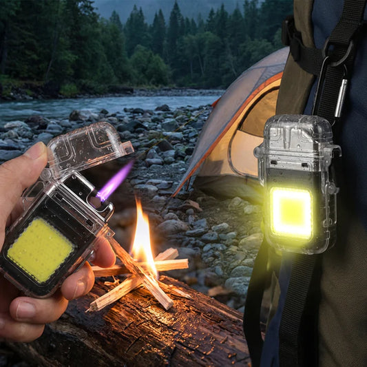 Rechargeable COB Torch Waterproof Dual ARC Lighter – LED Flashlight with Mini Work Light & Plasma Lighter