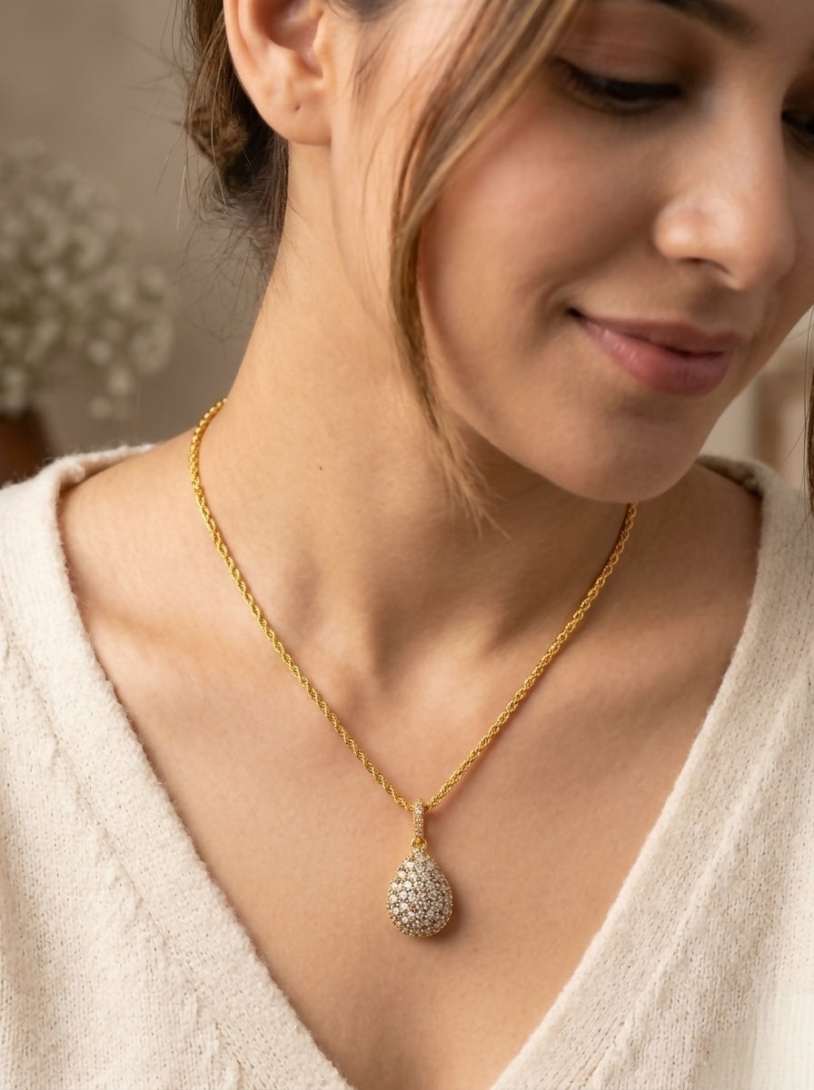 Sparkling Teardrop Pavé Cluster Pendant Necklace