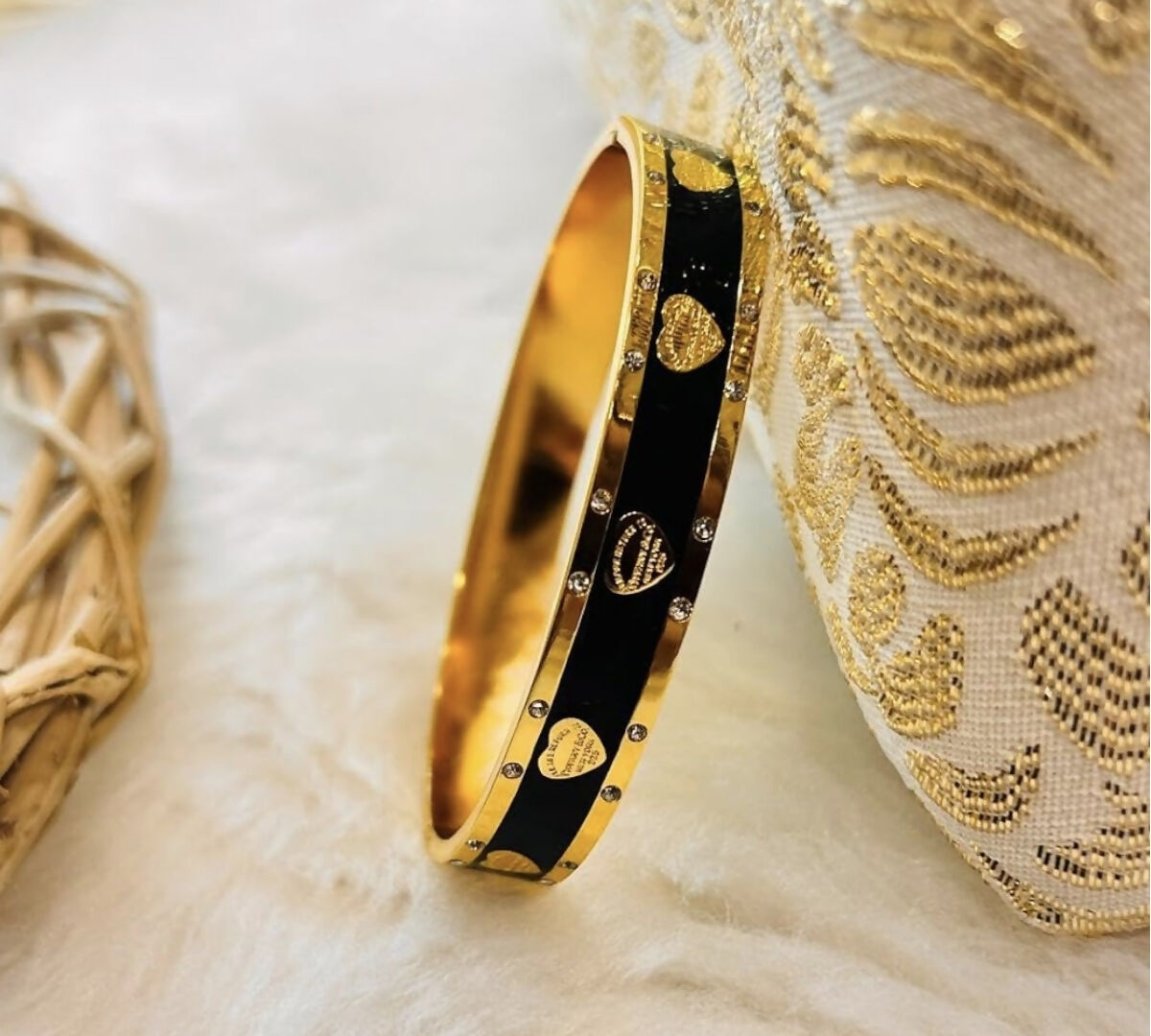 Designer Bangle, Gold-Plated with Blue Enamel