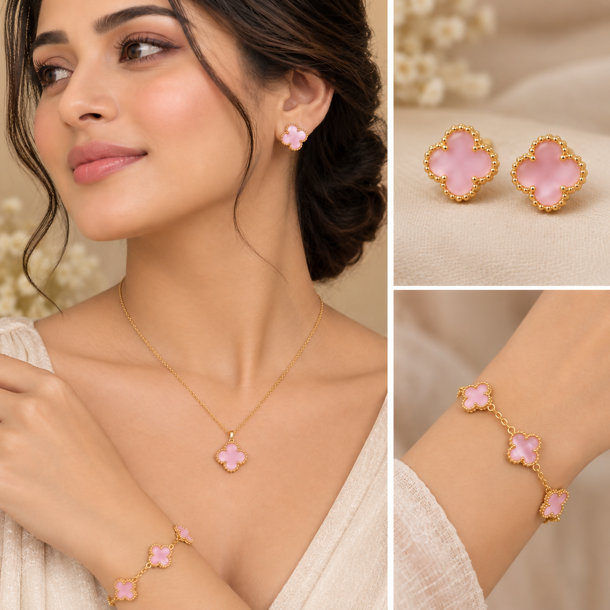 Blush Pink Clover Jewelry Set