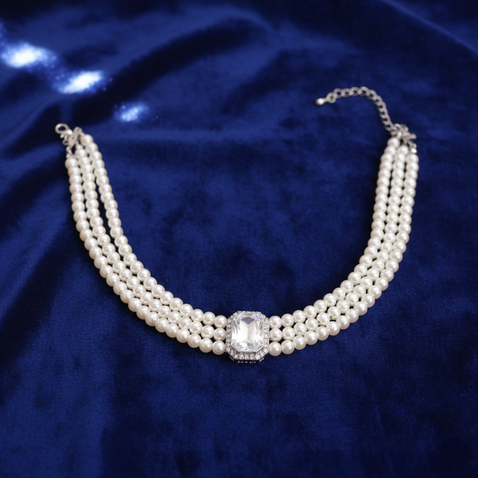 White Alloy Beads & Synthetic Stone Necklace X4880315