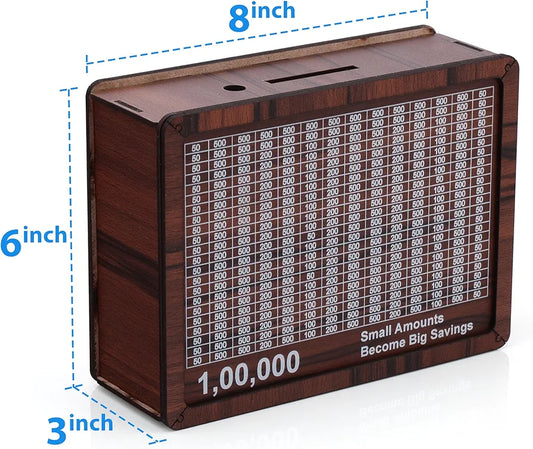Wooden Savings Piggy Bank with 1 Lakh Goal Tracker | Money Box for Kids & Adults | Cash Saving Gullak