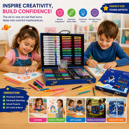 128-Piece Kids Art & Drawing Set in Portable Carry Case