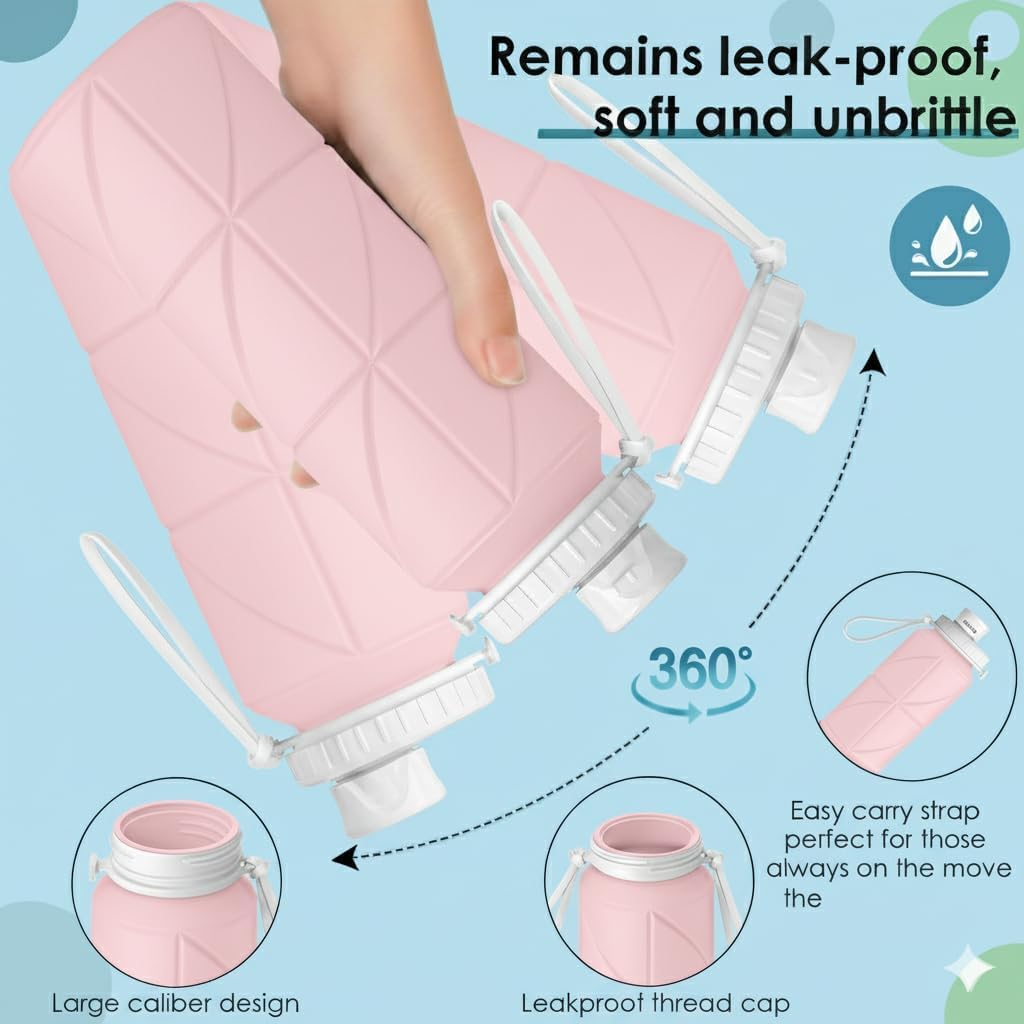 Foldable Silicone Water Bottle 600ml | Leak-Proof & BPA-Free