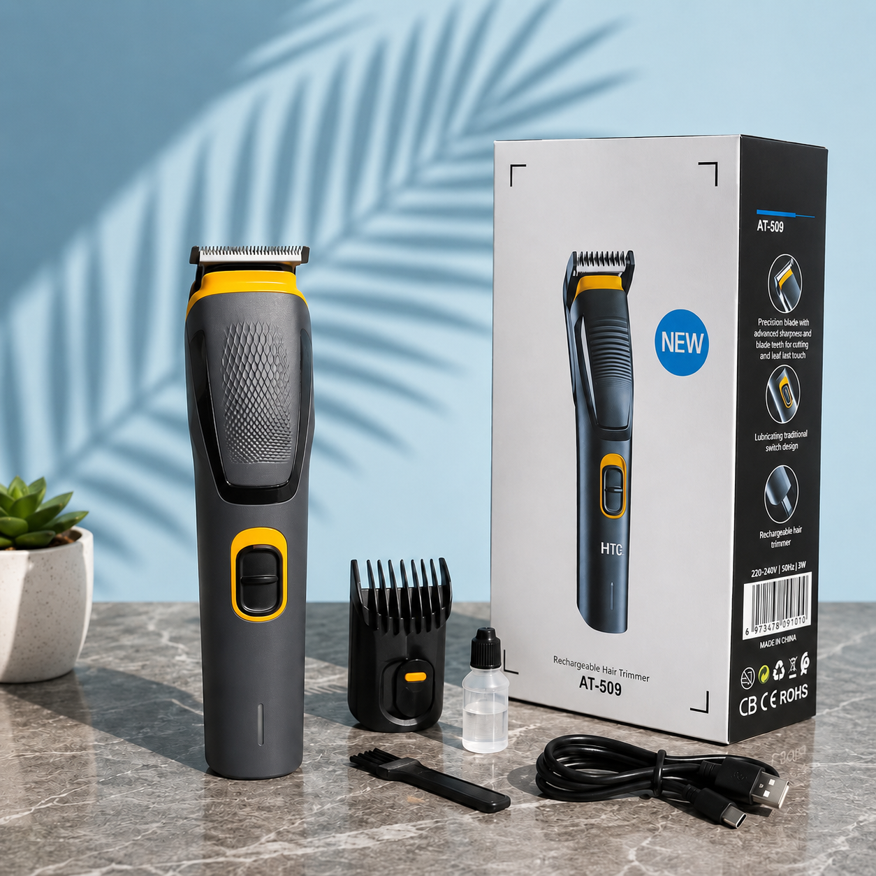 Professional Hair and Beard Trimmer USB Rechargeable HTC AT-509