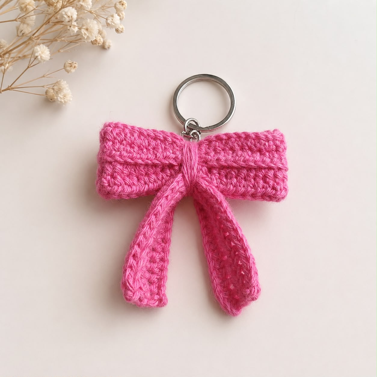 Handmade Crochet Bow Keychain – Cute Pink Bag Charm