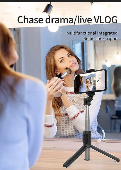 R1 Extendable Selfie Stick with Tripod Stand and Detachable Wireless Bluetooth Remote