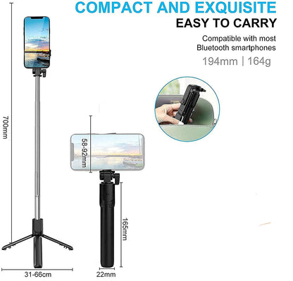 R1 Extendable Selfie Stick with Tripod Stand and Detachable Wireless Bluetooth Remote
