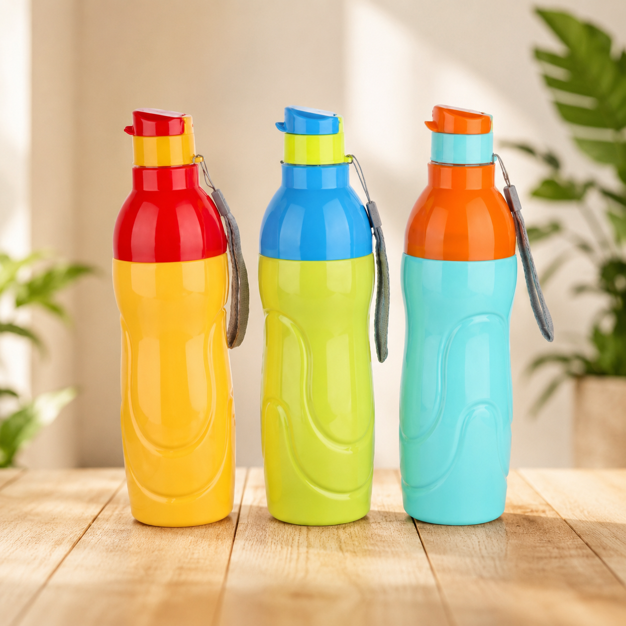 CoolJoy 1000ml Plastic Water Bottle with Carry Strap | Leakproof Sports Bottle