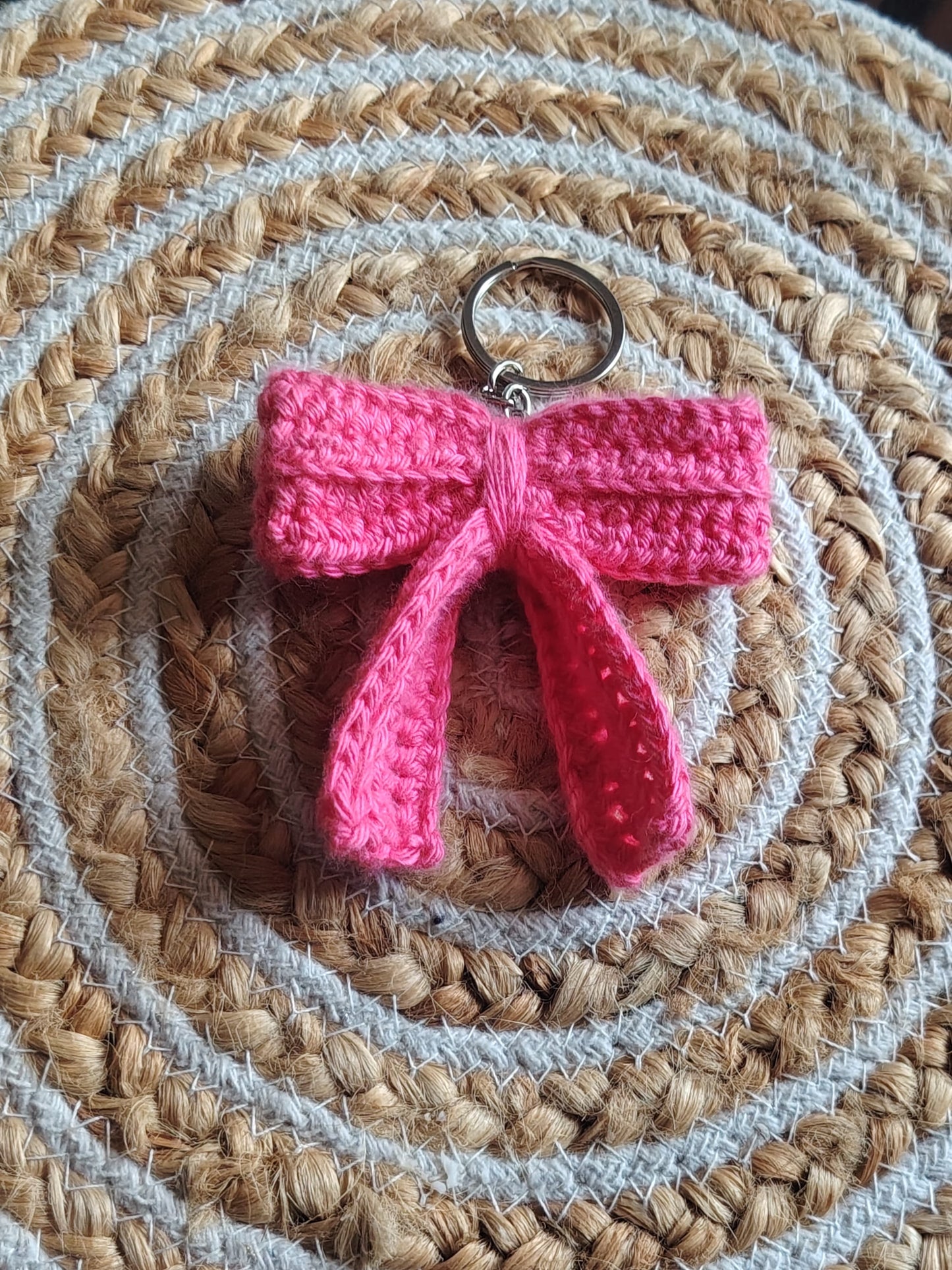 Handmade Crochet Bow Keychain – Cute Pink Bag Charm