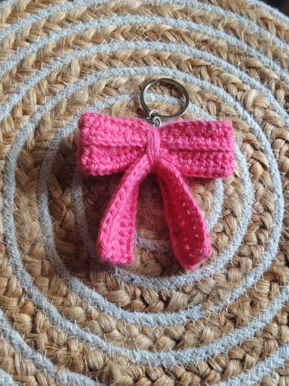 Handmade Crochet Bow Keychain – Cute Pink Bag Charm