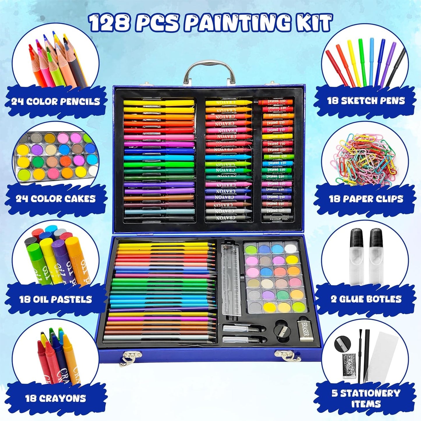 128-Piece Kids Art & Drawing Set in Portable Carry Case