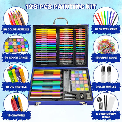 128-Piece Kids Art & Drawing Set in Portable Carry Case