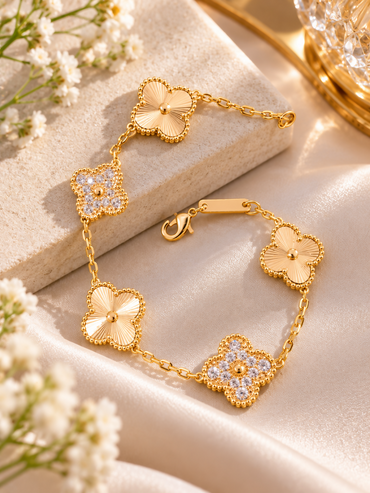 Five-Motif Luxury Gold Clover Bracele