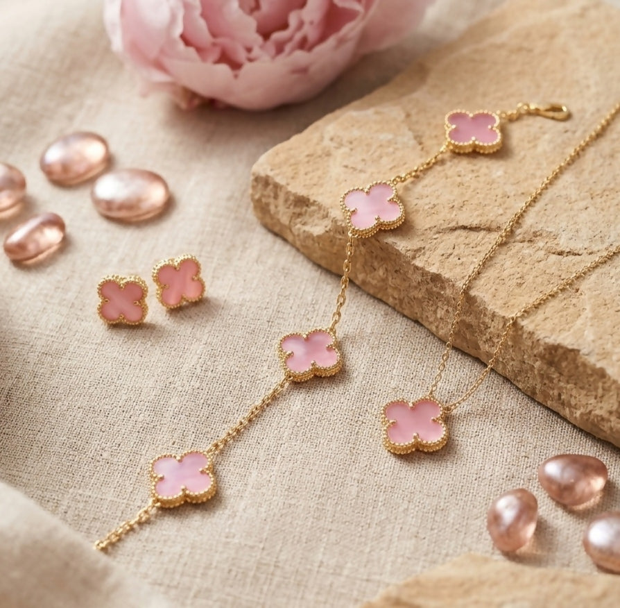 Blush Pink Clover Jewelry Set