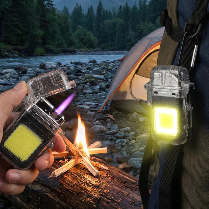 Rechargeable COB Torch Waterproof Dual ARC Lighter – LED Flashlight with Mini Work Light & Plasma Lighter