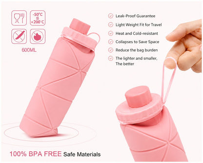 Foldable Silicone Water Bottle 600ml | Leak-Proof & BPA-Free