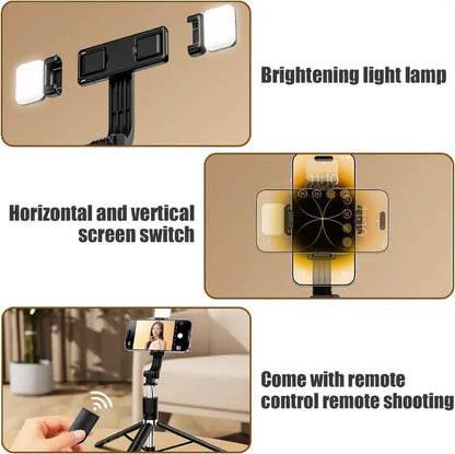 R1S-L Mini LED Fill Light 3-in-1 Tripod Selfie Stick – Multifunctional Aluminum Stand for Vlogging, Photography & Videography, Compatible with All Smartphones