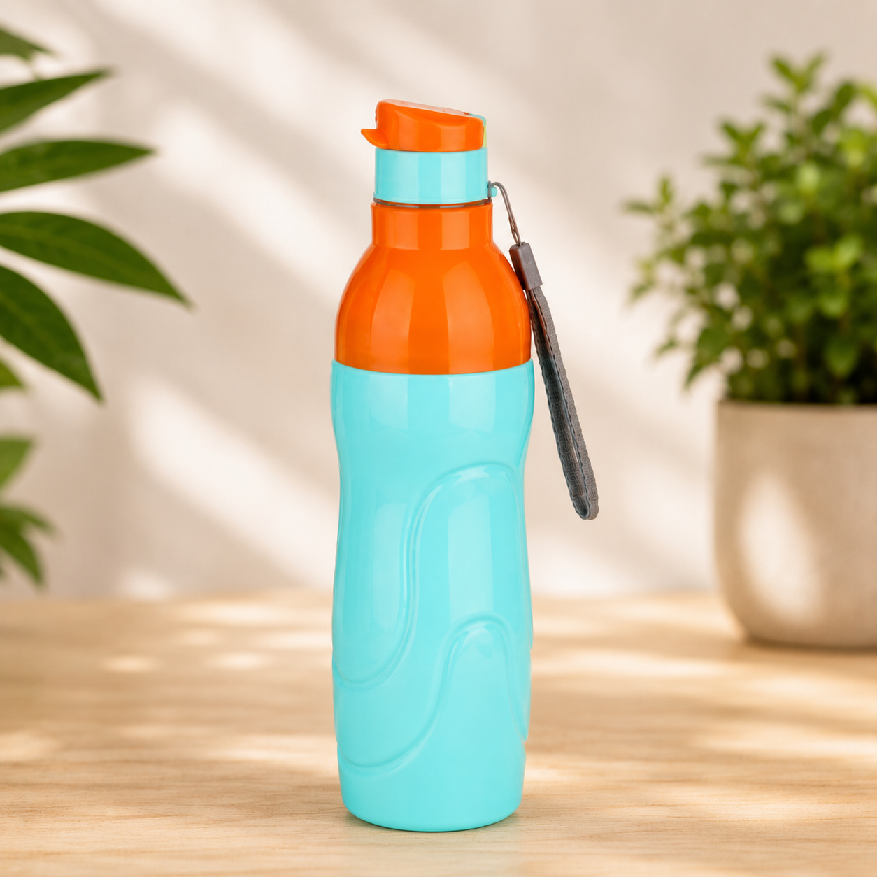CoolJoy 1000ml Plastic Water Bottle with Carry Strap | Leakproof Sports Bottle