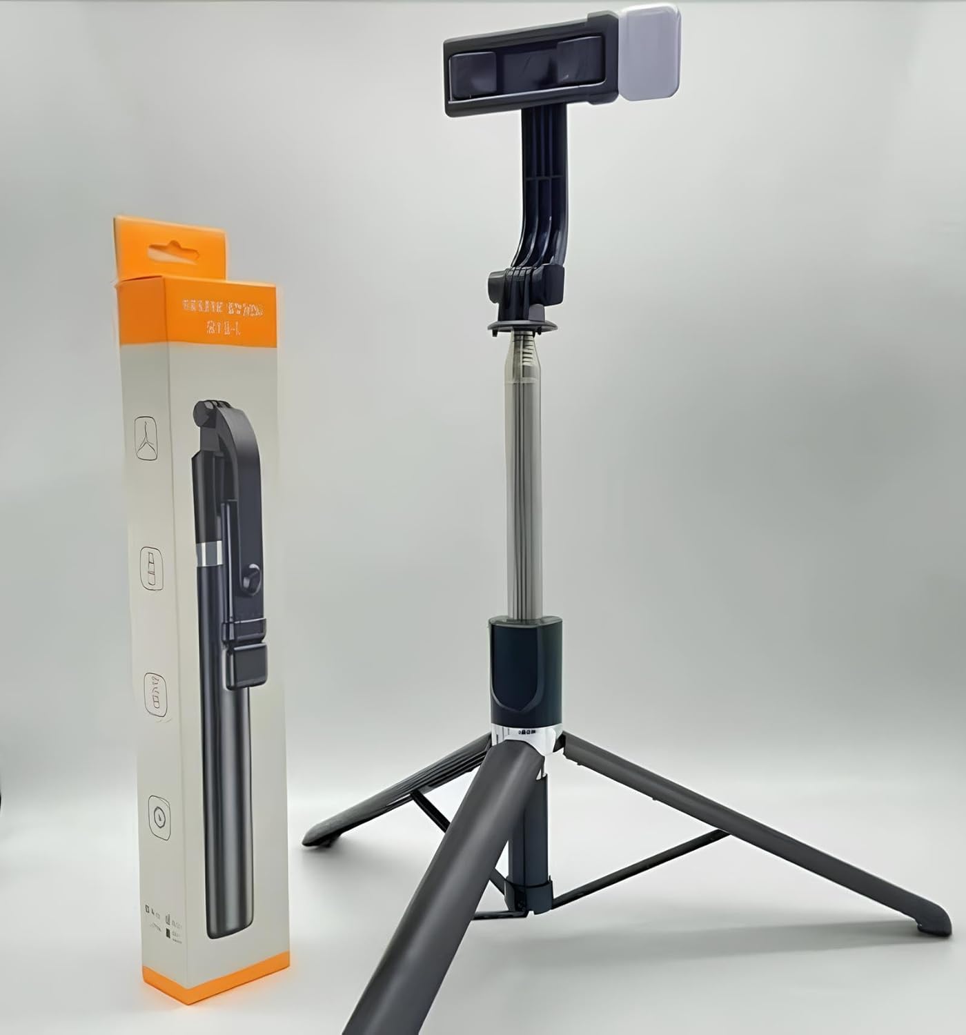 R1S-L Mini LED Fill Light 3-in-1 Tripod Selfie Stick – Multifunctional Aluminum Stand for Vlogging, Photography & Videography, Compatible with All Smartphones