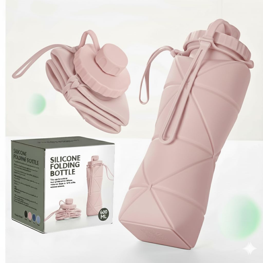 Foldable Silicone Water Bottle 600ml | Leak-Proof & BPA-Free