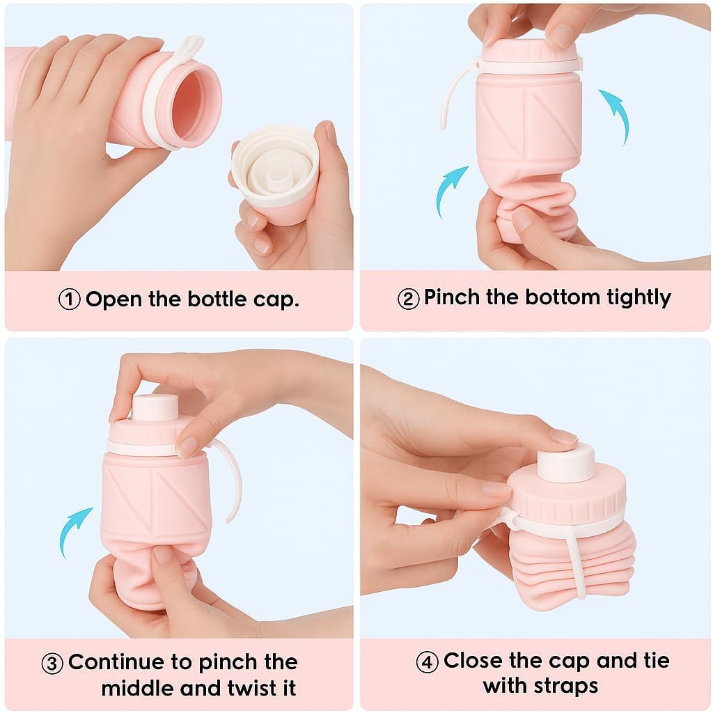 Foldable Silicone Water Bottle 600ml | Leak-Proof & BPA-Free