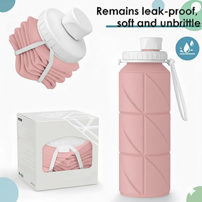 Foldable Silicone Water Bottle 600ml | Leak-Proof & BPA-Free