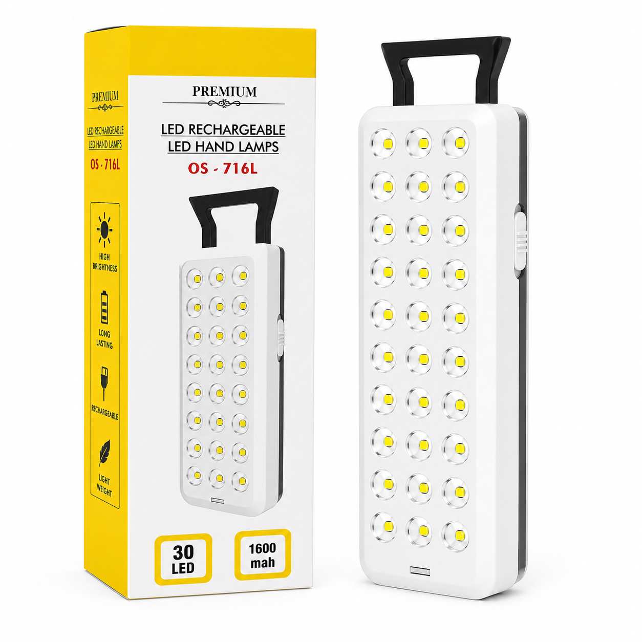 Osring OS-716L Rechargeable LED Emergency Light – 30 LED Portable Hand Lamp