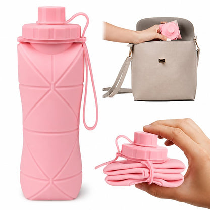 Foldable Silicone Water Bottle 600ml | Leak-Proof & BPA-Free