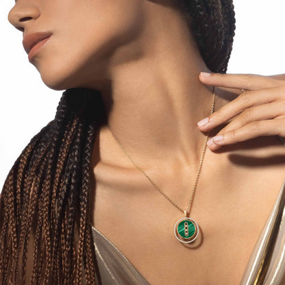 Lucky Move Malachite Pendant Necklace with Gold-Plated Chain