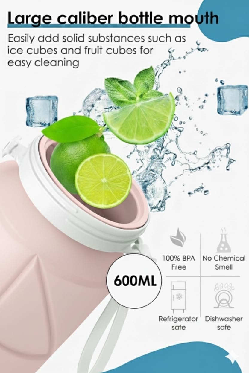 Foldable Silicone Water Bottle 600ml | Leak-Proof & BPA-Free