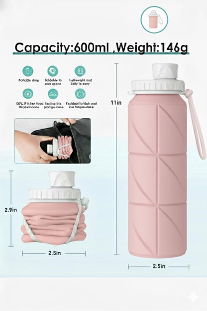 Foldable Silicone Water Bottle 600ml | Leak-Proof & BPA-Free