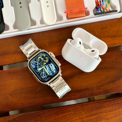 i20 Ultra Max Suit Smartwatch & Wireless Earbuds Combo Set (10-in-1 Gift Pack)