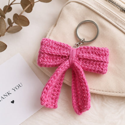 Handmade Crochet Bow Keychain – Cute Pink Bag Charm