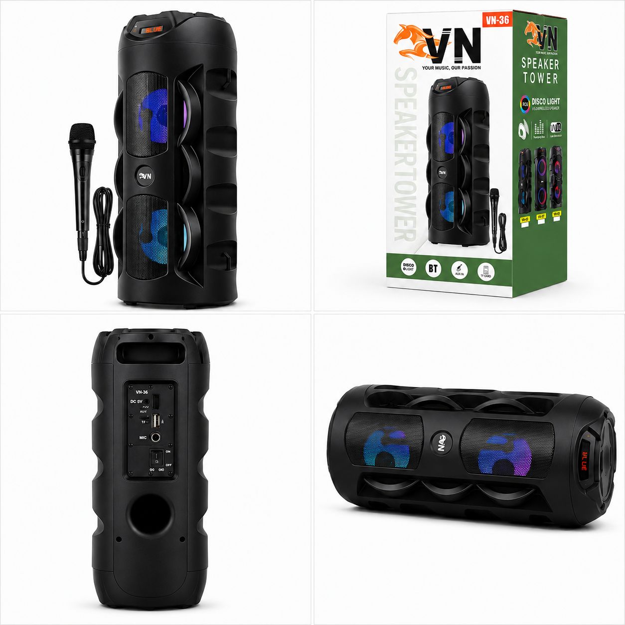 SpeakerTower 30W Bluetooth Party Speaker with RGB Disco Lights VN-36