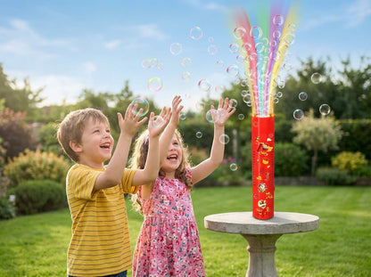 Bubble Tower Machine with LED Lights & Fireworks Sound for Kids & Parties