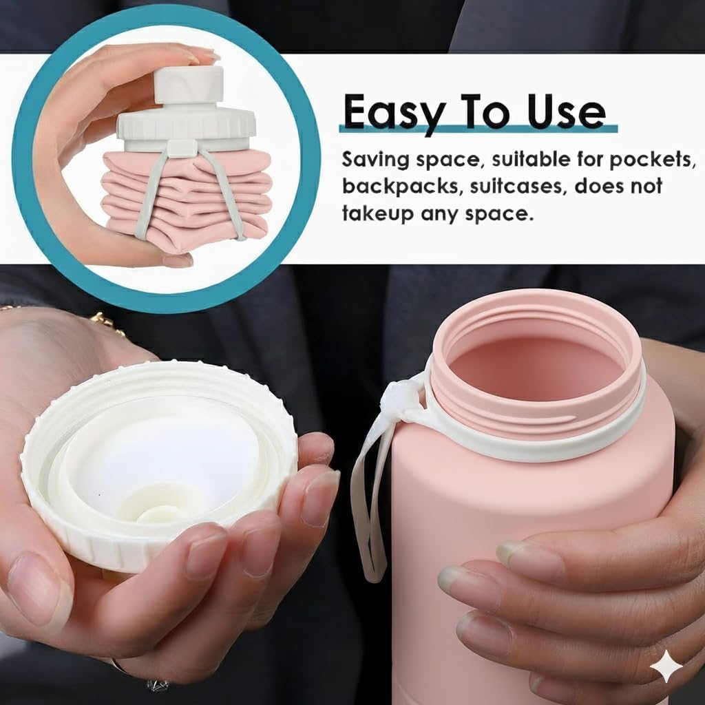 Foldable Silicone Water Bottle 600ml | Leak-Proof & BPA-Free