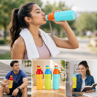 CoolJoy 1000ml Plastic Water Bottle with Carry Strap | Leakproof Sports Bottle