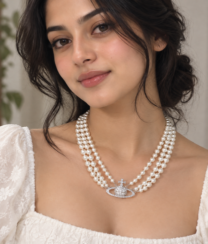 Vivienne Westwood Three Row Pearl Bas Relief Choker