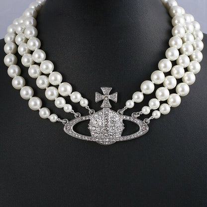 Vivienne Westwood Three Row Pearl Bas Relief Choker