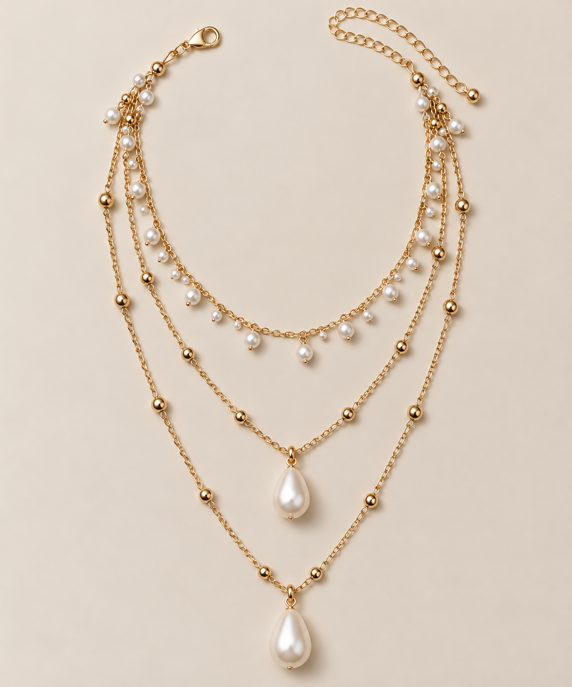 Multi-Strand Layered Pearl Cascade Necklace