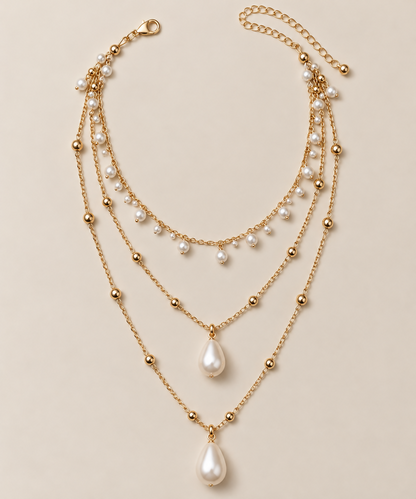Multi-Strand Layered Pearl Cascade Necklace