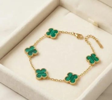 Gold Plated Green Charm Bracelet for Women Korean Fashion