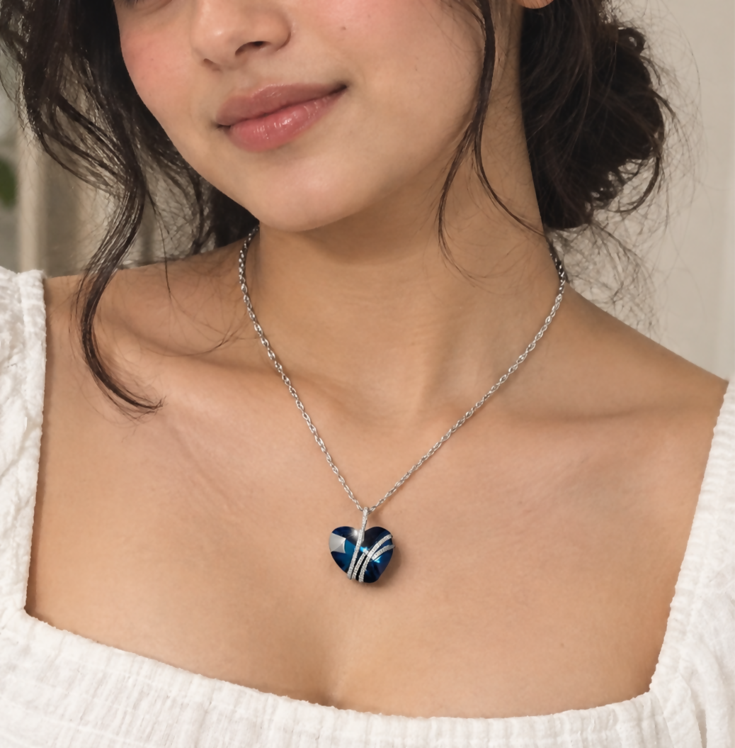 Crystal Heart Charm Pendant Necklace for Women