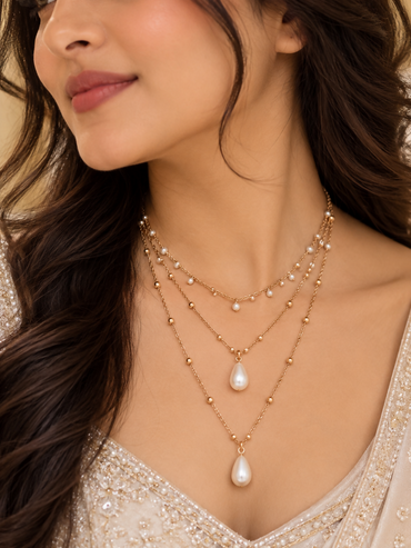 Multi-Strand Layered Pearl Cascade Necklace