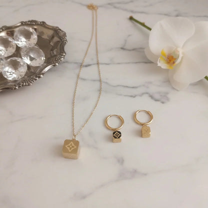 Cube Shape Design women's Earrings And Necklace X4438107