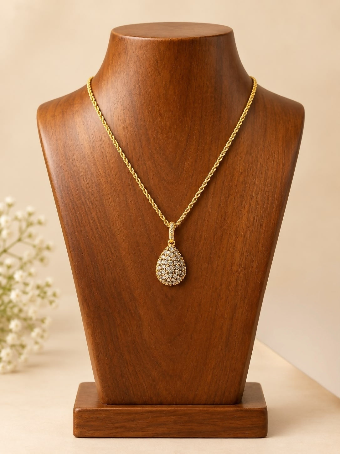 Sparkling Teardrop Pavé Cluster Pendant Necklace