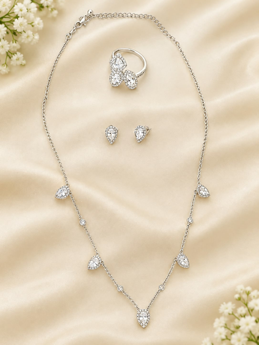 Pear Cut Halo Drop Diamond Jewelry Set