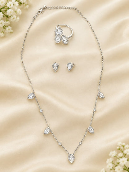 Pear Cut Halo Drop Diamond Jewelry Set